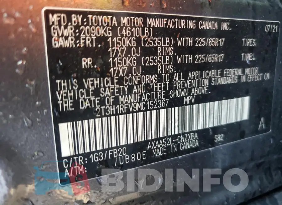 2T3H1RFV9MC152367 Photo# 14