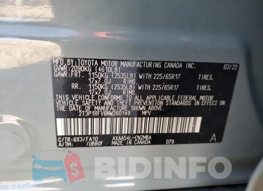 2T3P1RFV8NW260149 Photo# 14