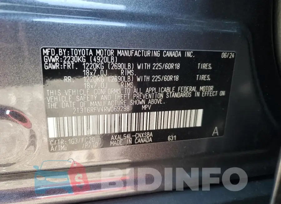 2T3T6RFV4RW069298 Photo# 12