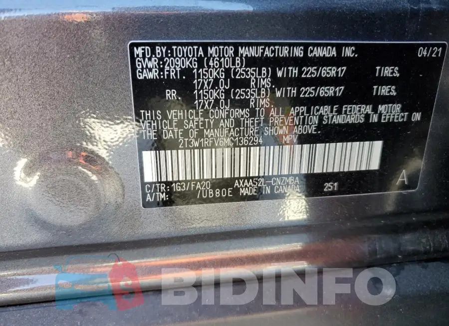 2T3W1RFV6MC136294 Photo# 13