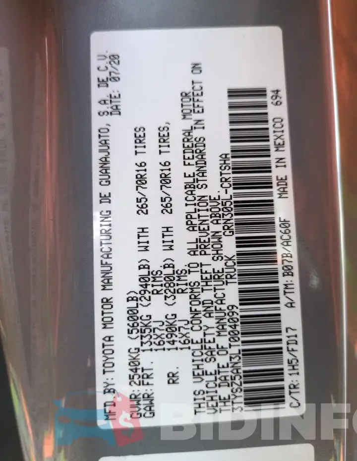 3TYSZ5AN3LT004099 Photo# 13