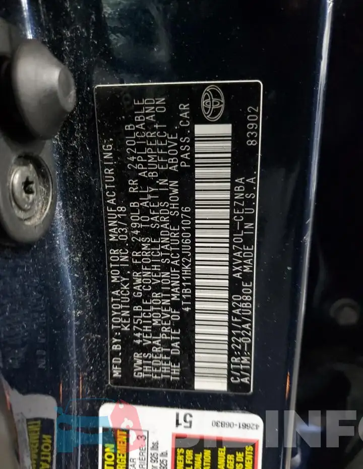 4T1B11HK2JU601076 Photo# 12