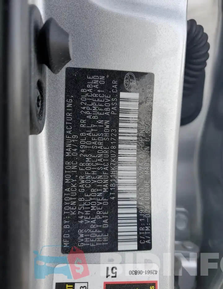 4T1B11HK7KU781723 Photo# 12