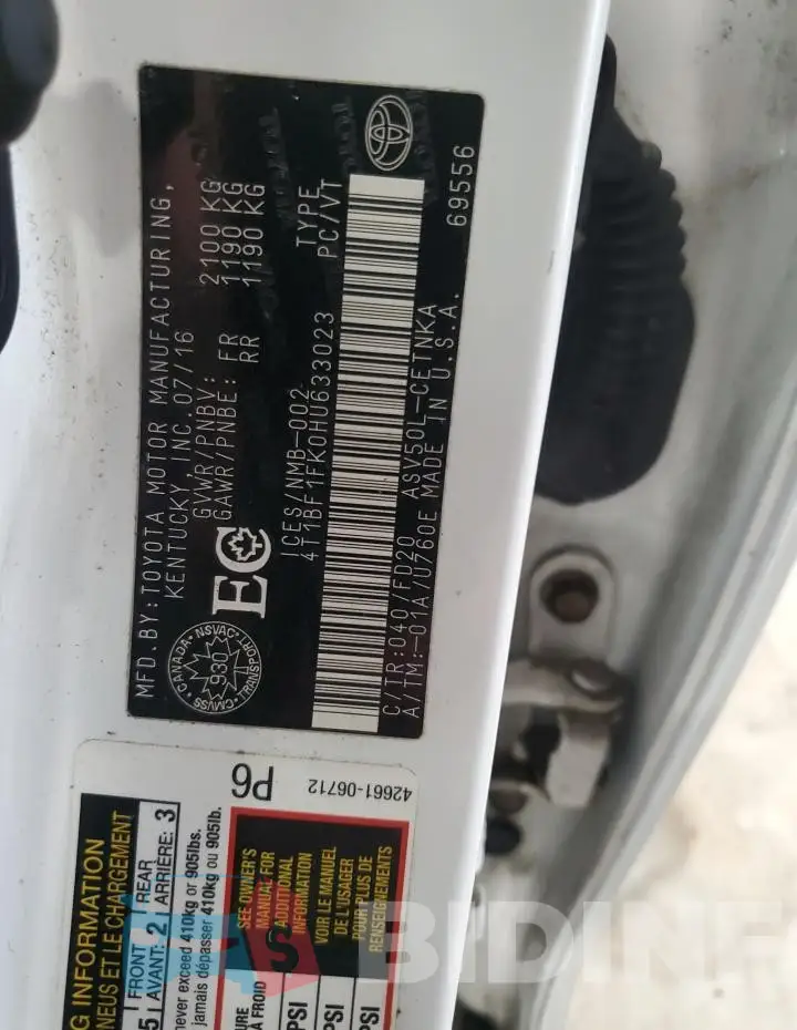 4T1BF1FK0HU633023 Photo# 12