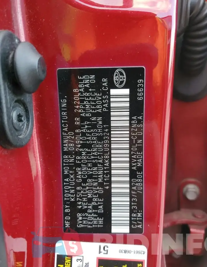 4T1C11AK8LU993241 Photo# 12
