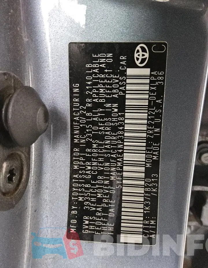 5YFEPMAE4NP384381 Photo# 12