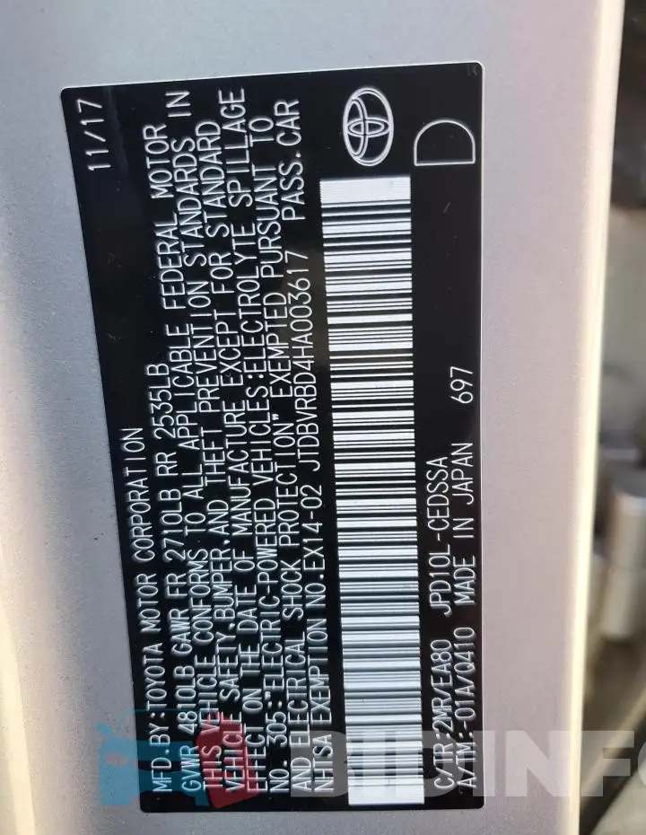 JTDBVRBD4HA003617 Photo# 13