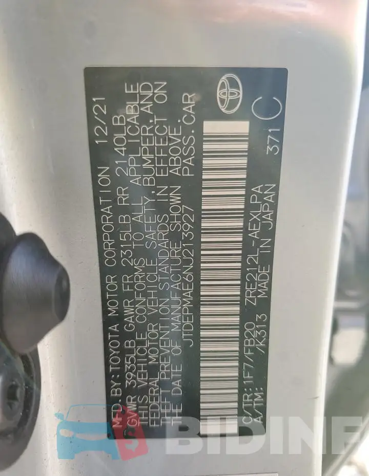 JTDEPMAE6NJ213927 Photo# 12