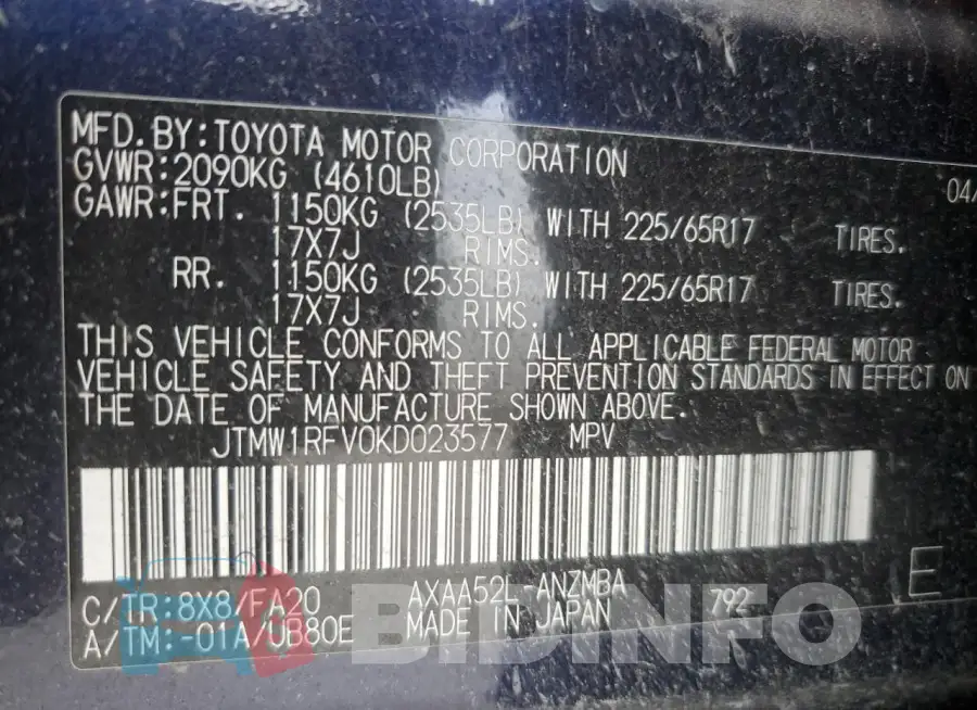 JTMW1RFV0KD023577 Photo# 13