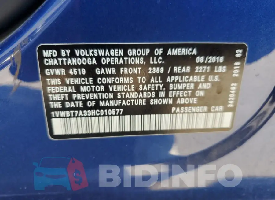 1VWBT7A33HC010577 Photo# 13
