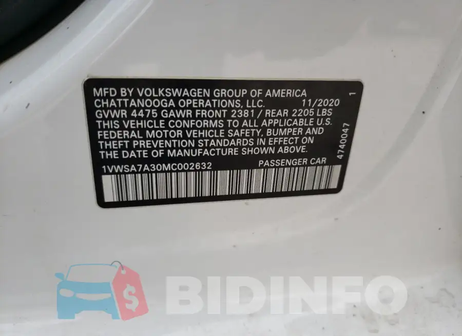 1VWSA7A30MC002632 Photo# 12
