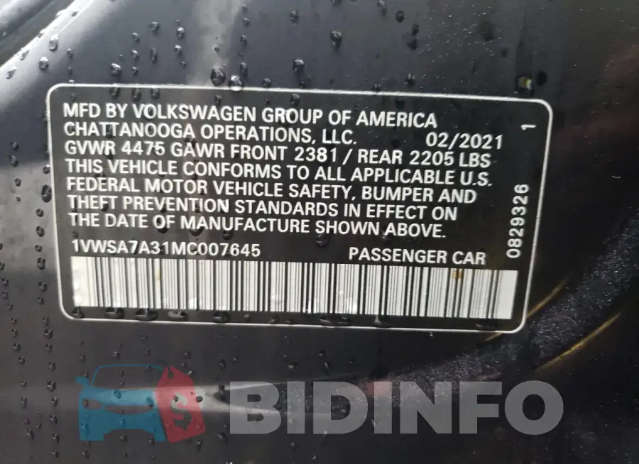 1VWSA7A31MC007645 Photo# 12