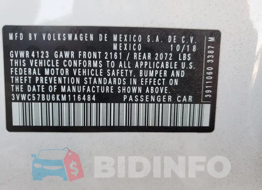 3VWC57BU6KM116484 Photo# 12