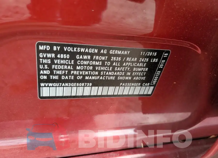 WVWGU7AN3GE508739 Photo# 12