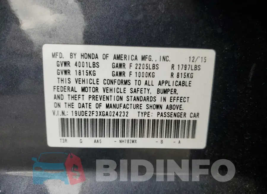 19UDE2F3XGA024232 Photo# 13