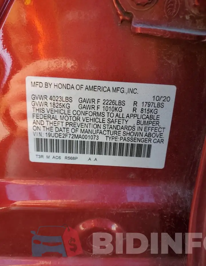 19UDE2F72MA001073 Photo# 12