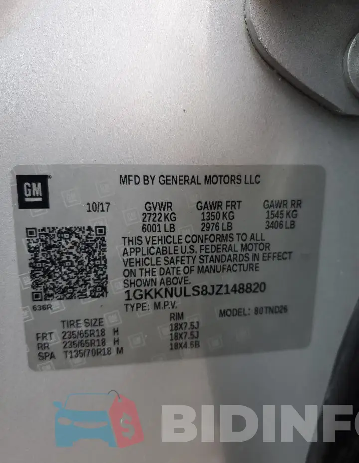 1GKKNULS8JZ148820 Photo# 13