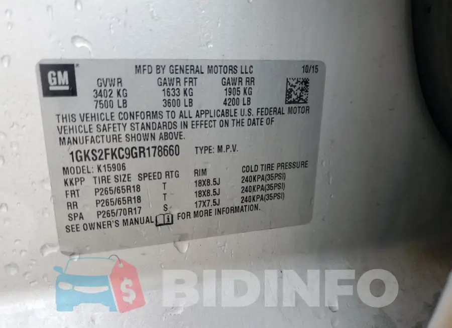 1GKS2FKC9GR178660 Photo# 13