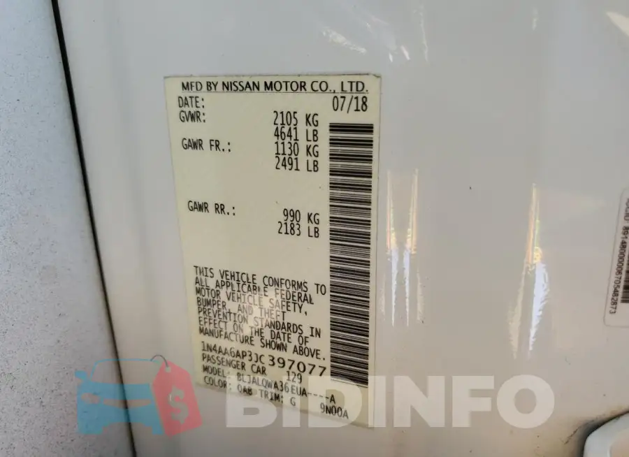 1N4AA6AP3JC397077 Photo# 12