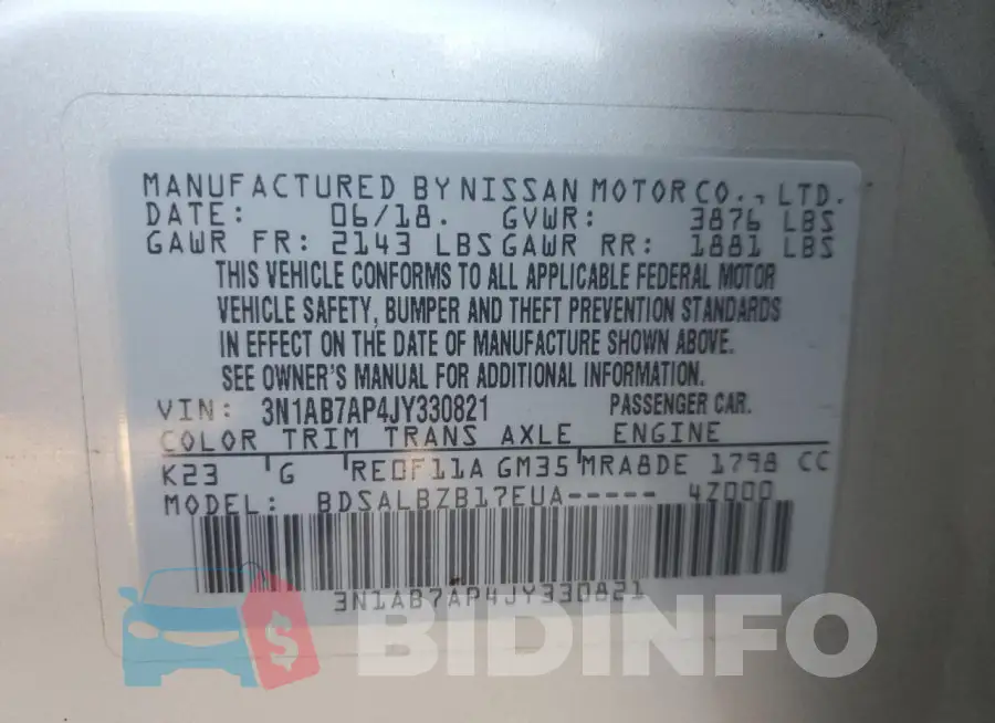 3N1AB7AP4JY330821 Photo# 12