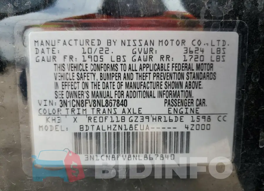 3N1CN8FV8NL867840 Photo# 12