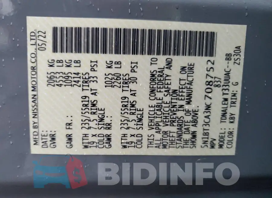 5N1BT3CA3NC708752 Photo# 14