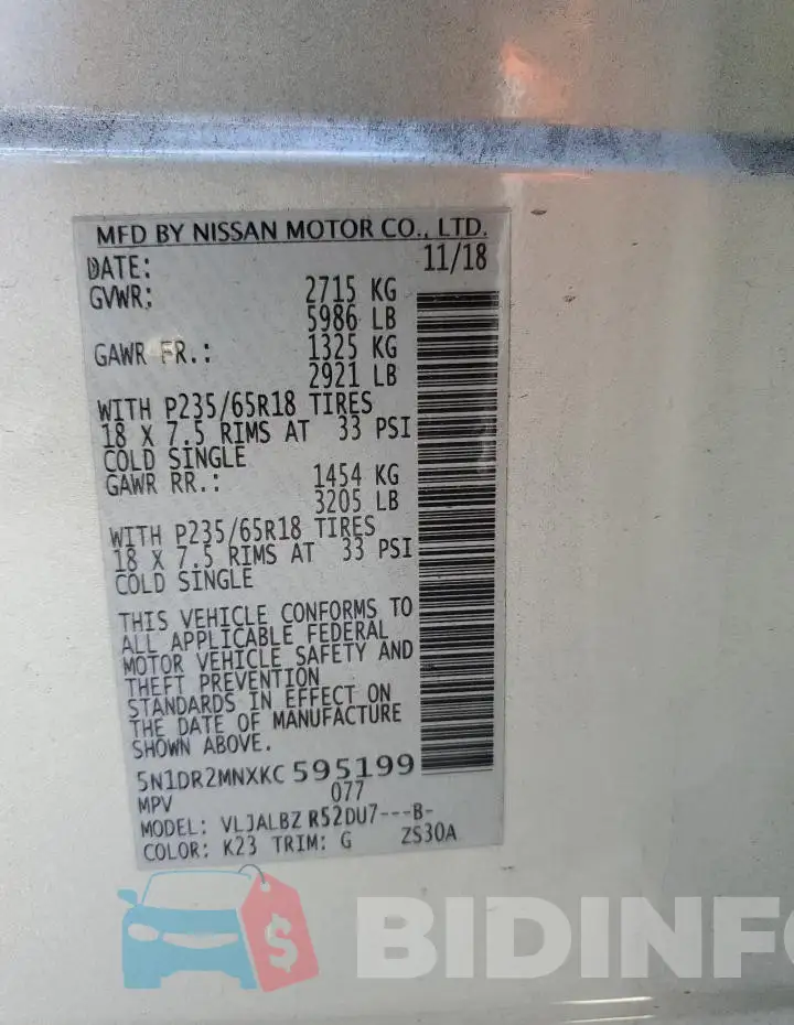 5N1DR2MNXKC595199 Photo# 14