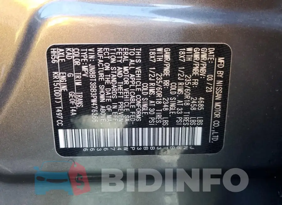 JN8BT3BB3PW476366 Photo# 14