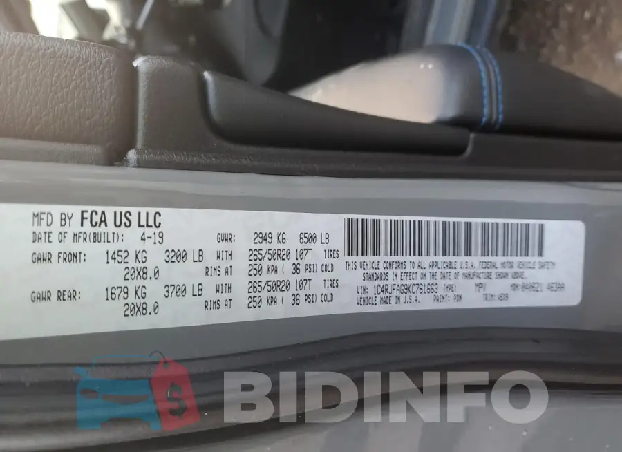 1C4RJFAG9KC761663 Photo# 13