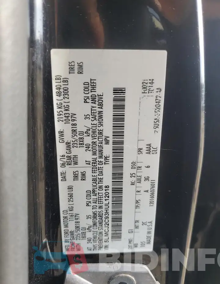 5LMCJ2C93HUL12018 Photo# 13