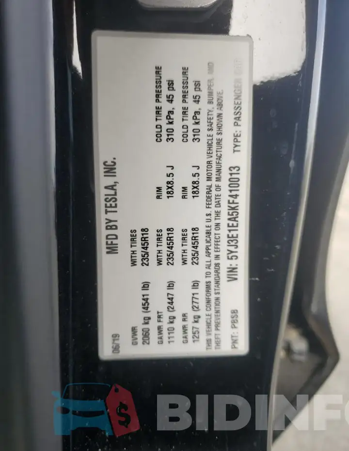 5YJ3E1EA5KF410013 Photo# 12