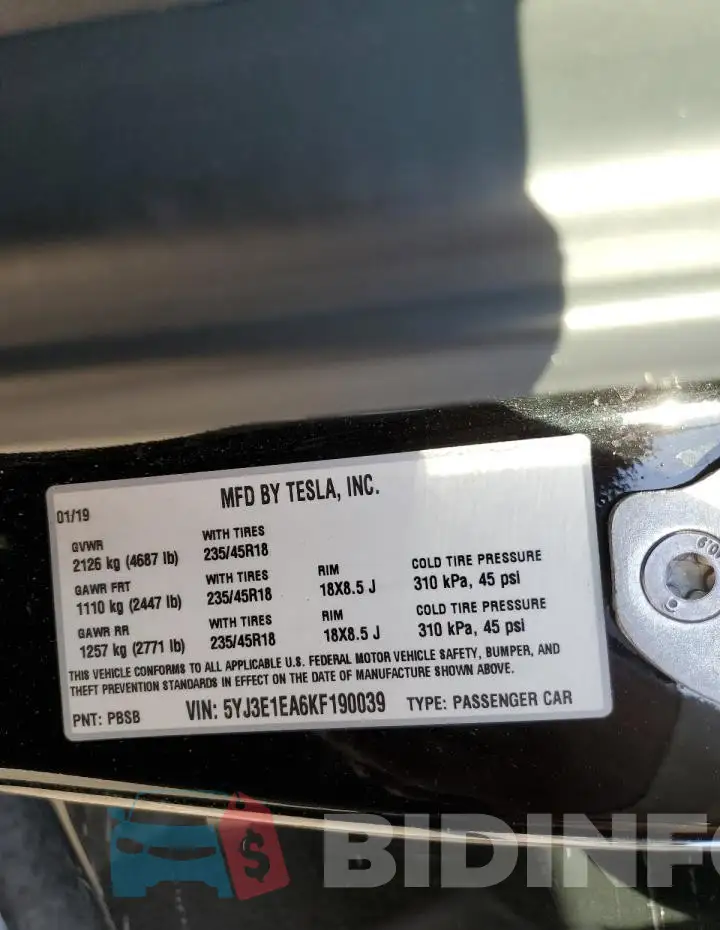 5YJ3E1EA6KF190039 Photo# 12