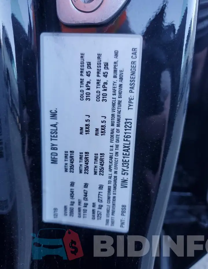 5YJ3E1EAXLF611231 Photo# 13