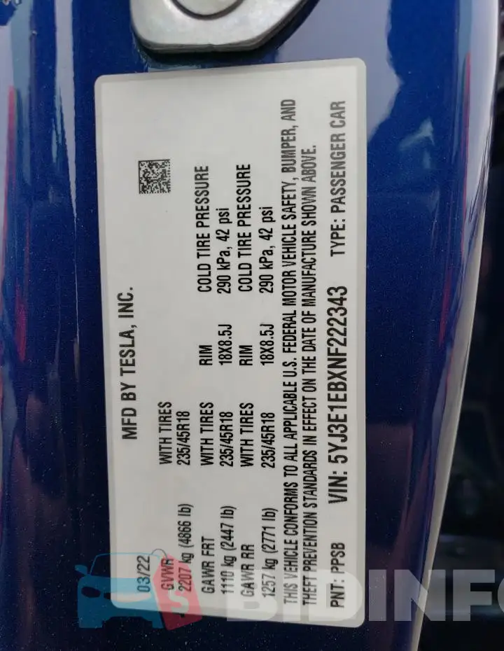 5YJ3E1EBXNF222343 Photo# 13