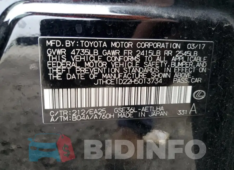 JTHCE1D22H5013734 Photo# 12