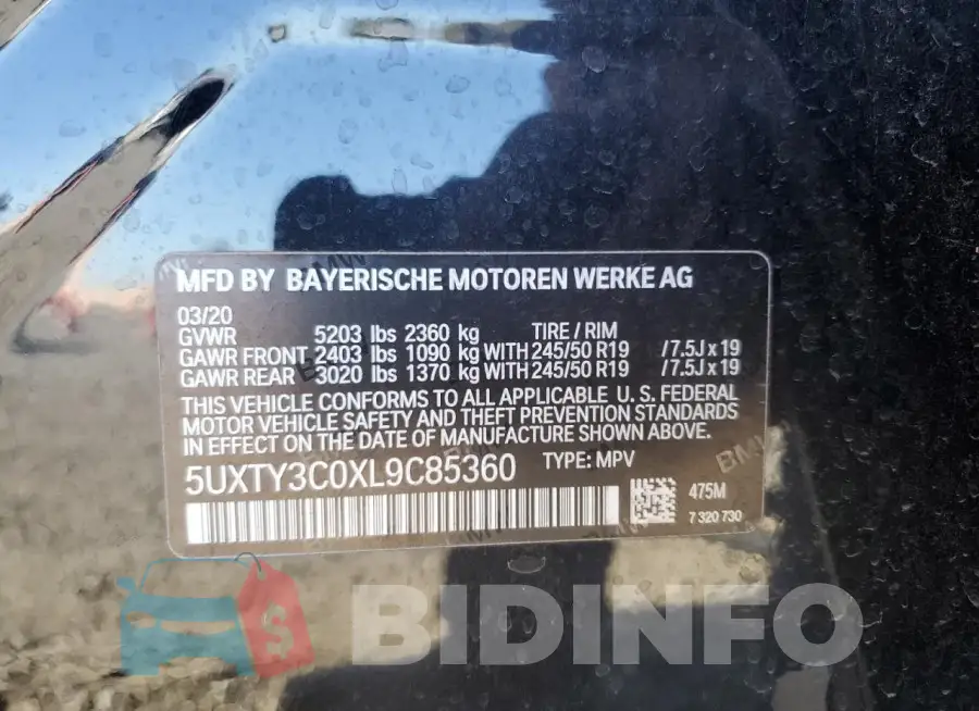 5UXTY3C0XL9C85360 Photo# 13