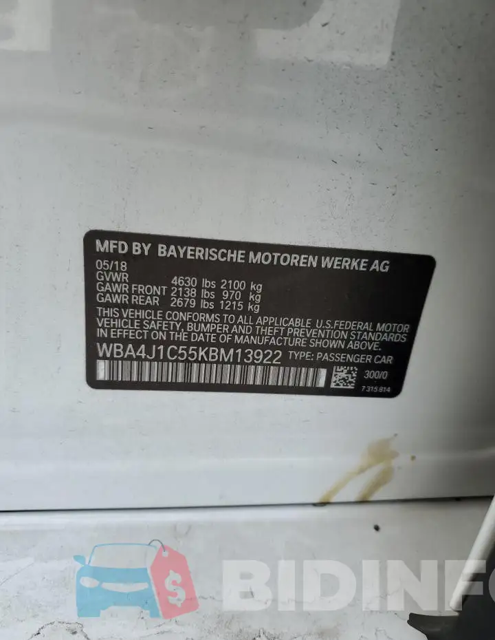 WBA4J1C55KBM13922 Photo# 12