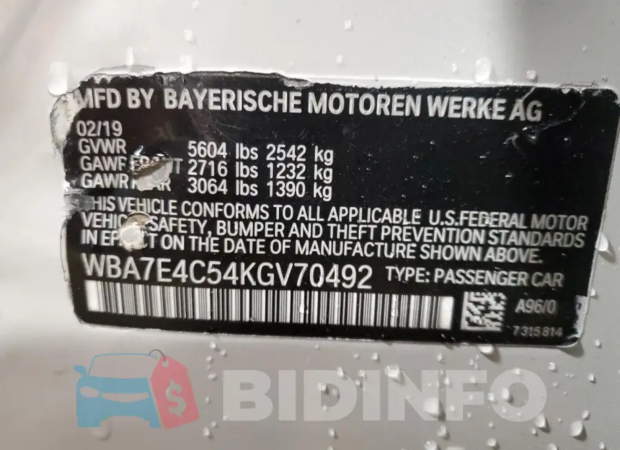 WBA7E4C54KGV70492 Photo# 13