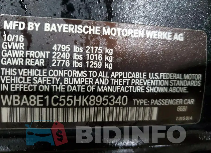 WBA8E1C55HK895340 Photo# 12