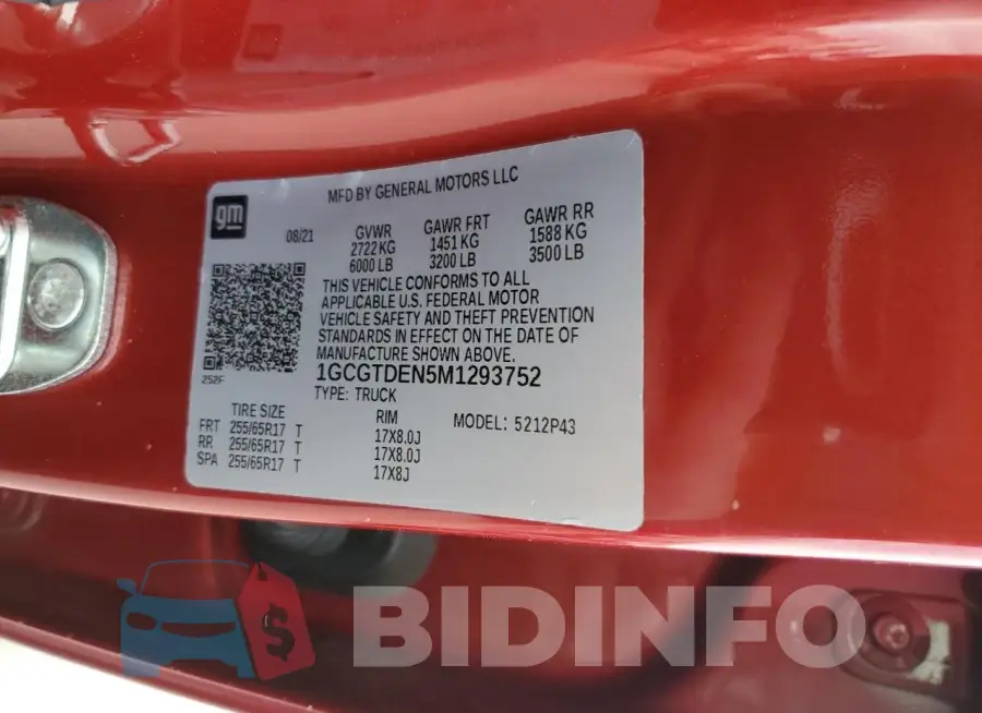 1GCGTDEN5M1293752 Photo# 12