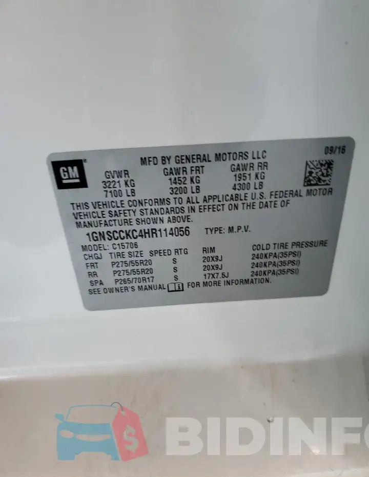 1GNSCCKC4HR114056 Photo# 14