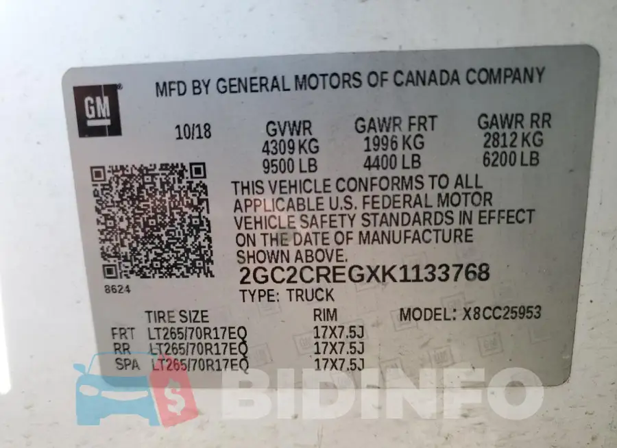 2GC2CREGXK1133768 Photo# 12