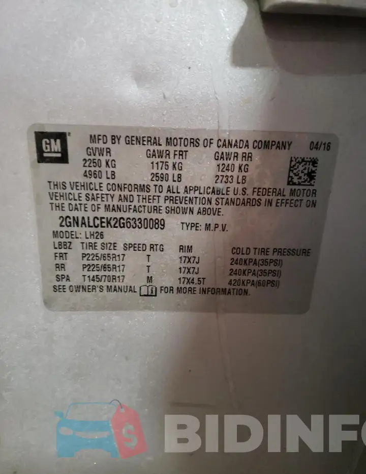 2GNALCEK2G6330089 Photo# 12