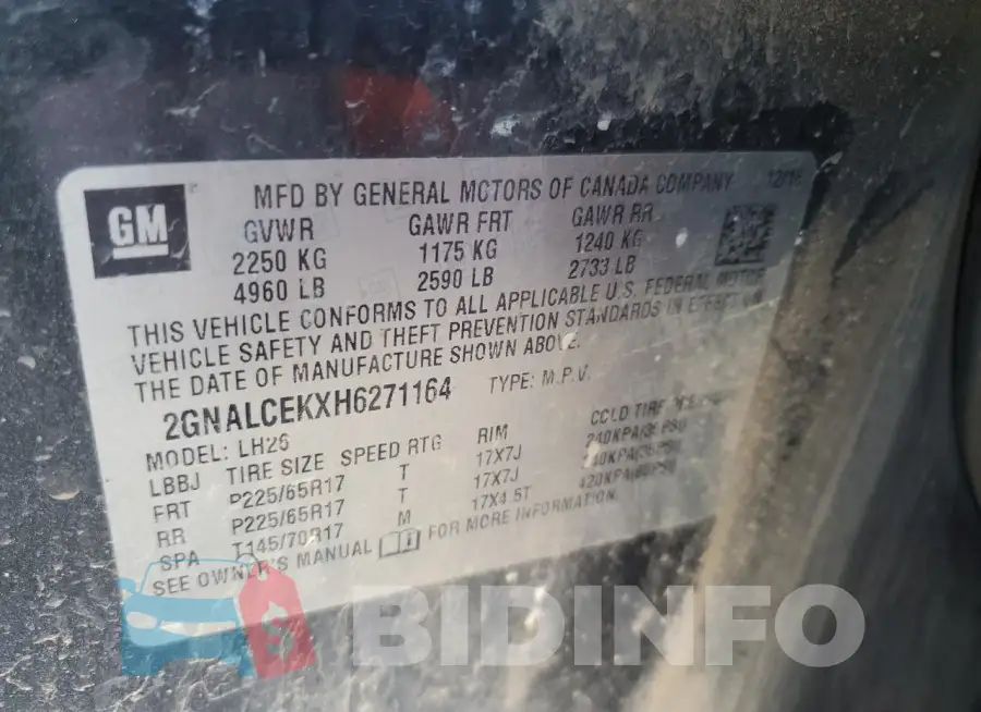 2GNALCEKXH6271164 Photo# 13