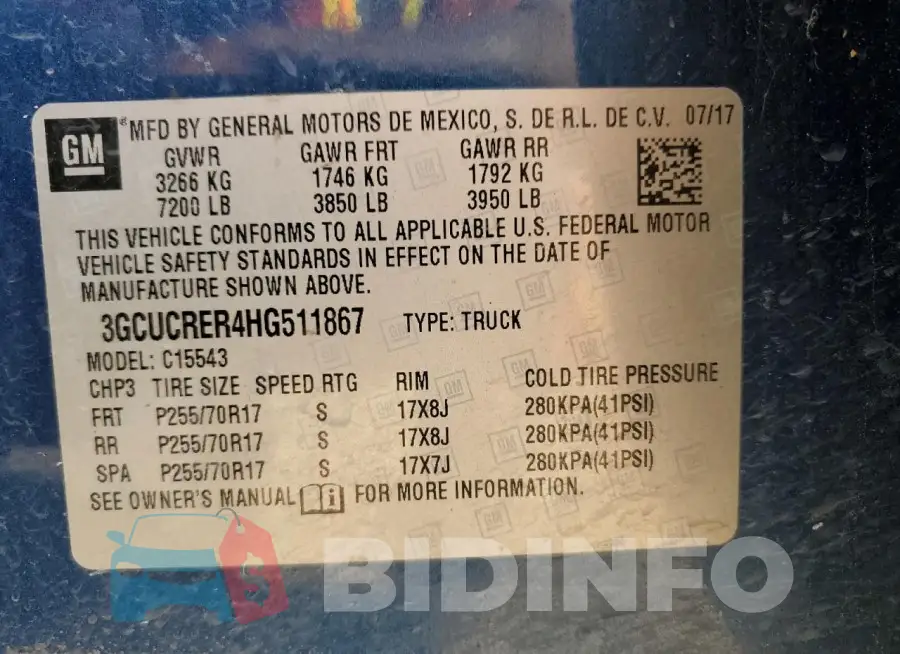 3GCUCRER4HG511867 Photo# 12