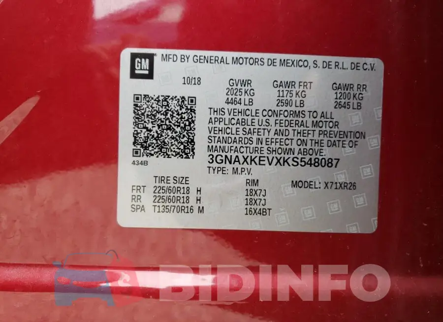 3GNAXKEVXKS548087 Photo# 13