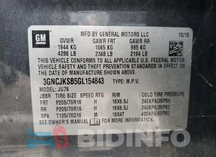 3GNCJKSB5GL154843 Photo# 13