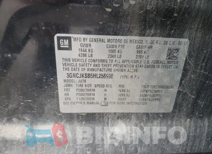 3GNCJKSB5HL256998 Photo# 13