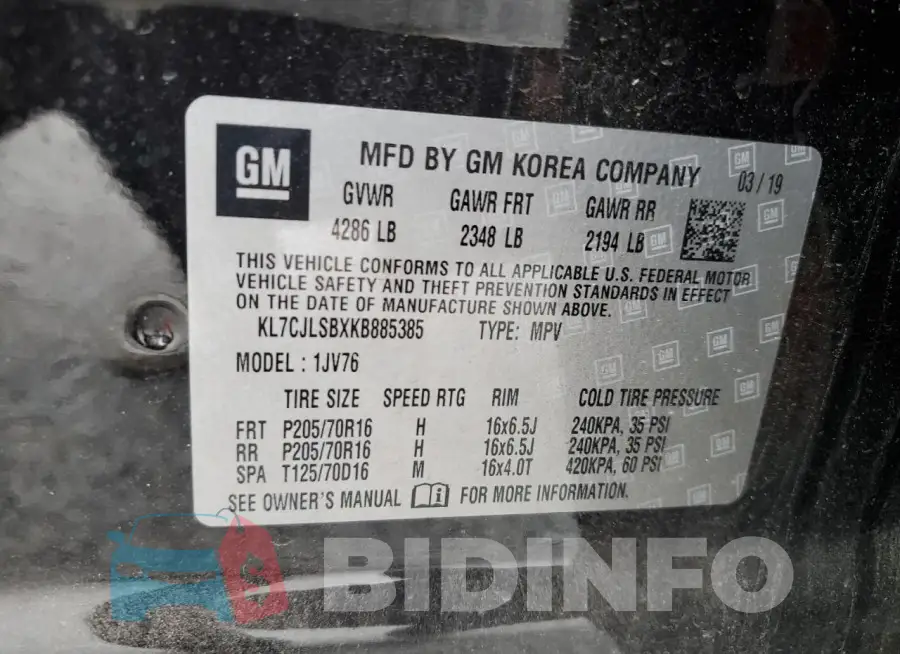 KL7CJLSBXKB885385 Photo# 12