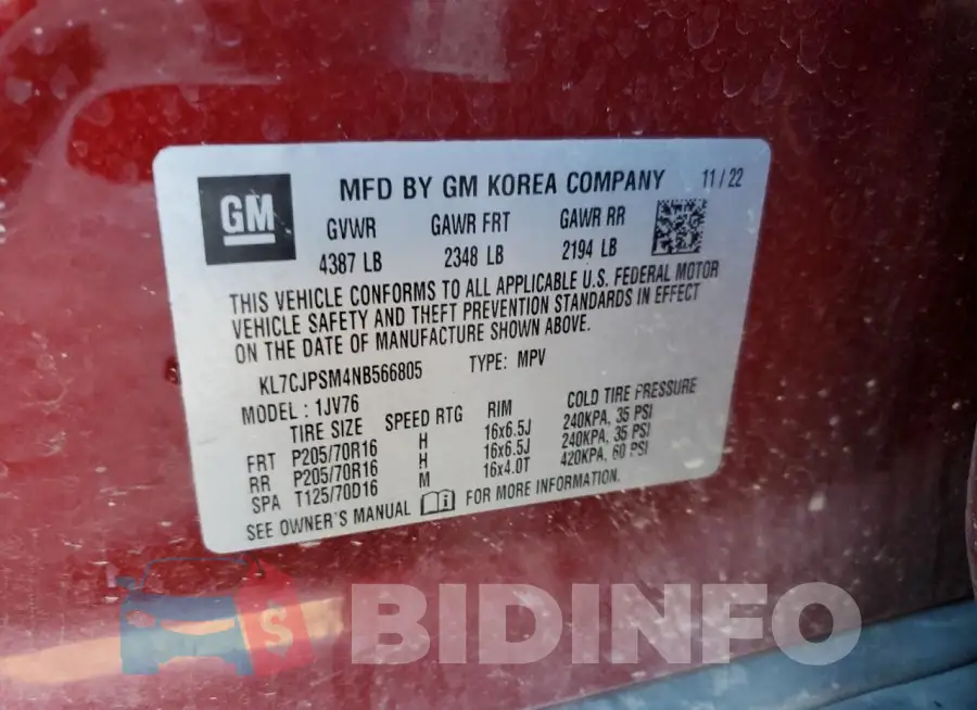 KL7CJPSM4NB566805 Photo# 13